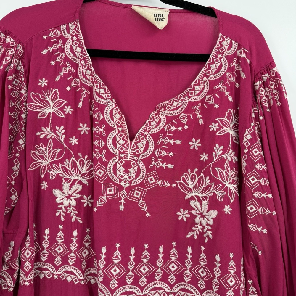 Savanna Jane Top Shirt Womens 3x Pink Floral Embroidered Boho Rayon Tropic - Picture 3 of 10